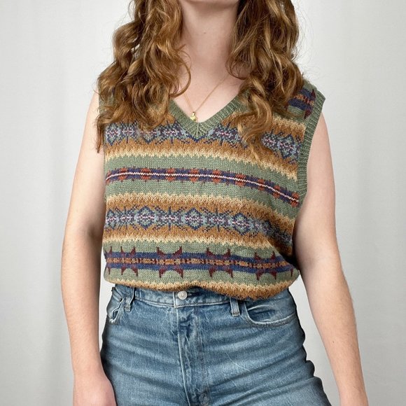 Vintage Jackets & Blazers - Vintage Polo Ralph Lauren Silk Cashmere Linen Fair Isle Knit Sweater Vest Preppy
